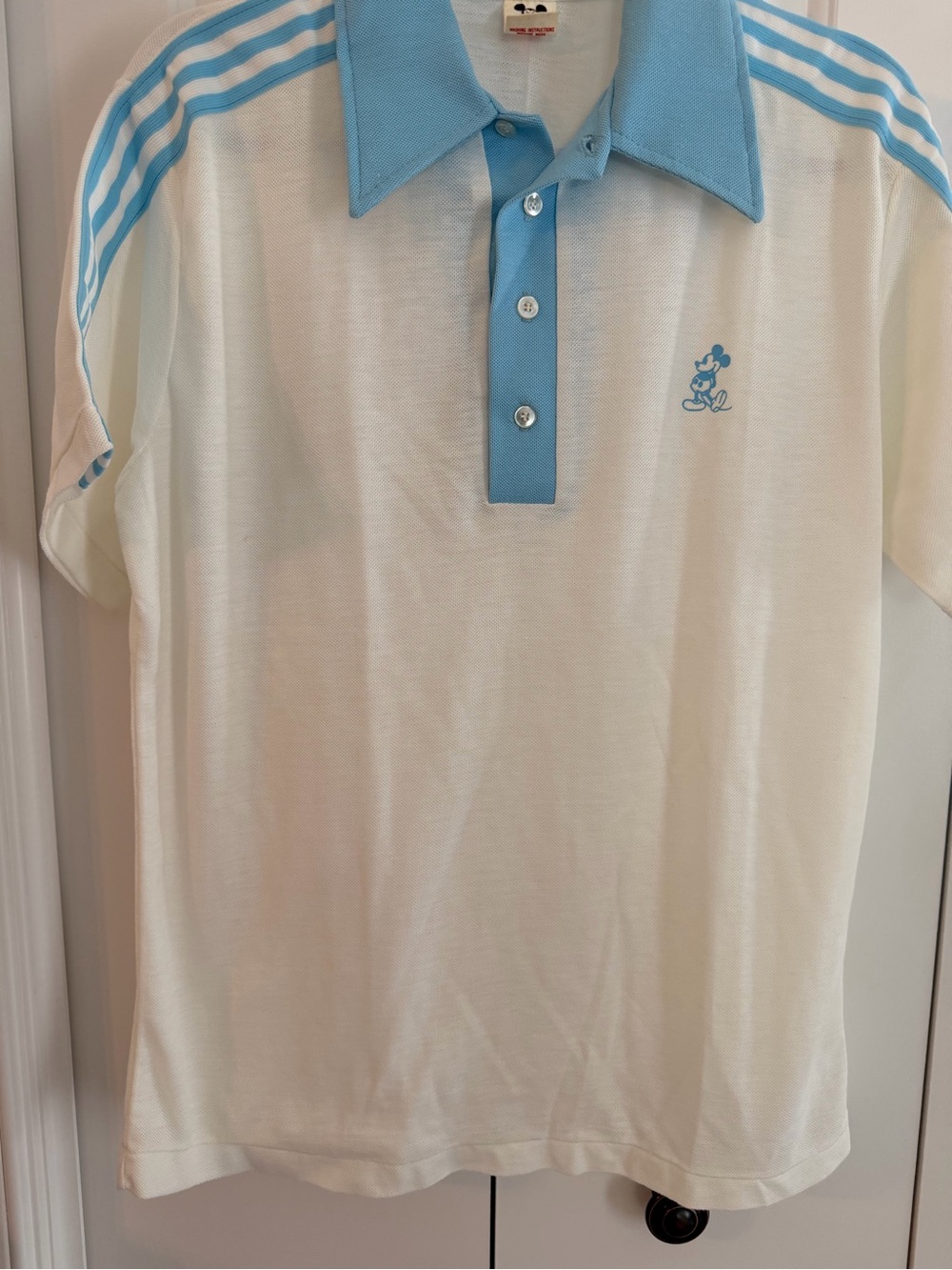 Men's Vintage Mickie Polo Shirt in Light Blue and Cream - Vintage Style - Picture 4 of 12